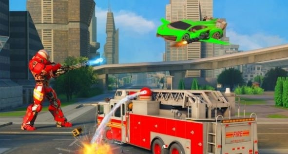 消防员卡车变形