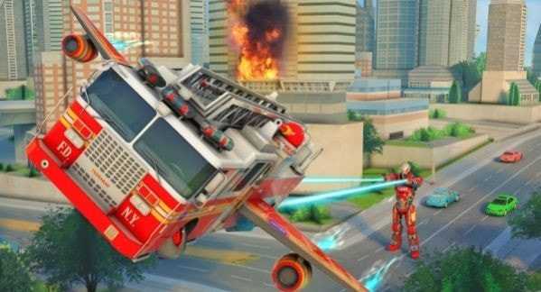 消防员卡车变形