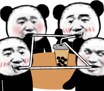 熊猫头喝奶茶表情包